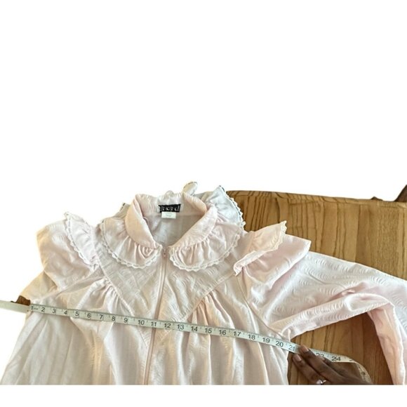 CJS Vintage Long-Sleeve Front Zip Nightgown Ruffled Collar Baby Pink Victorian M - Picture 10 of 12
